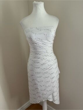 Strapless White Sequin Ruched Cocktail Dress